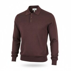 Brioni Sweater Mens Medium Button Polo Brown Collar Golf Wool Casual Work Italy